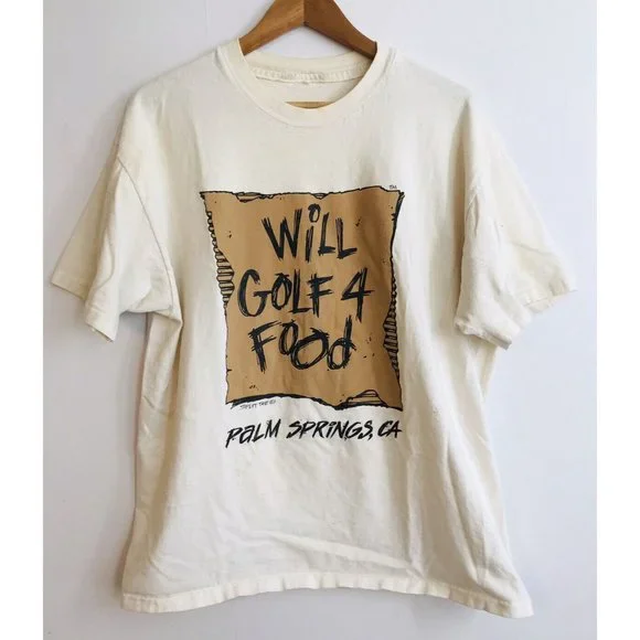 Vintage Will Golf For Food Palm Springs California Distressed XL 2XL T Shirt - Picture 1 of 10